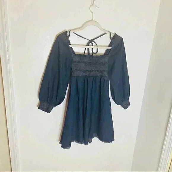 NEW Free People This Is Everything Mini Dress Bohemian Dark Denim Cottagecore - Picture 7 of 7